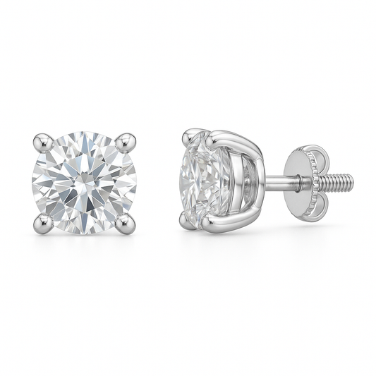 Moissanite Stud Earrings – 925 Silver, 1.80mm Round Brilliant Cut