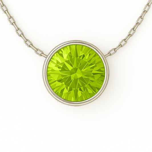 Peridot Solitaire Necklace – 925 Silver, 6mm Round Brilliant-Cut