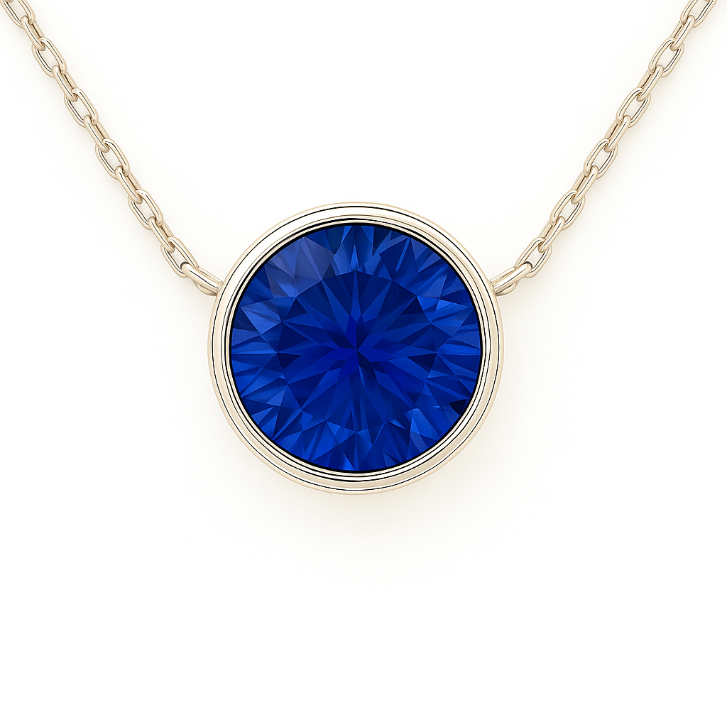 Blue Sapphire Solitaire Necklace – 925 Silver, 5mm Round Brilliant-Cut