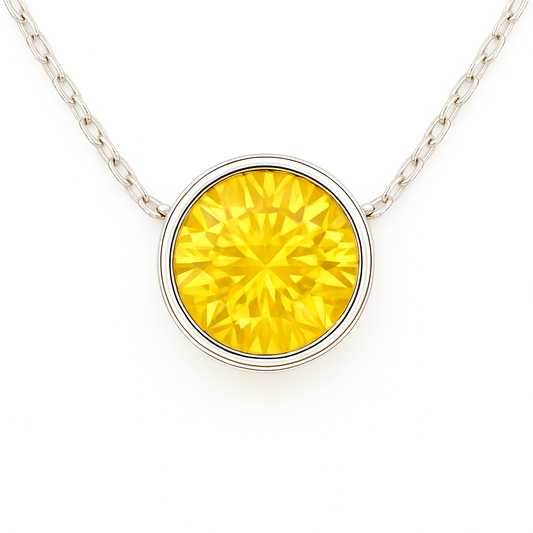 Yellow Sapphire Solitaire Necklace – 925 Silver, 5mm Round Brilliant