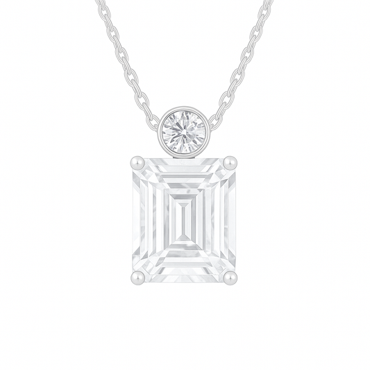 Moissanite Emerald-Cut Necklace – 925 Silver, 7x5mm Emerald-Cut