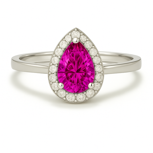Moissanite & Purple Sapphire Pear Engagement Ring – 925 Silver, 7×5 mm