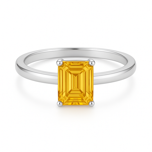 Yellow Sapphire Emerald-Cut Solitaire Engagement Ring – 925 Silver
