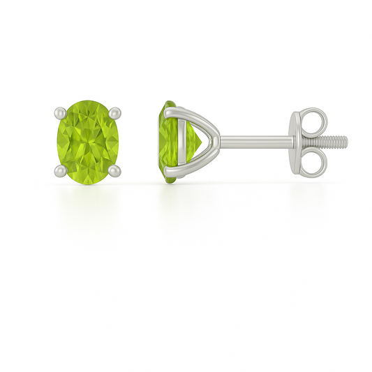 Peridot Stud Earrings – 925 Silver, 6x4mm Oval-Cut