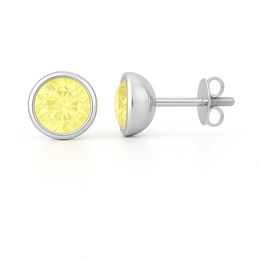 Yellow Sapphire Stud Earrings – 925 Silver, 5mm Round Brilliant-Cut