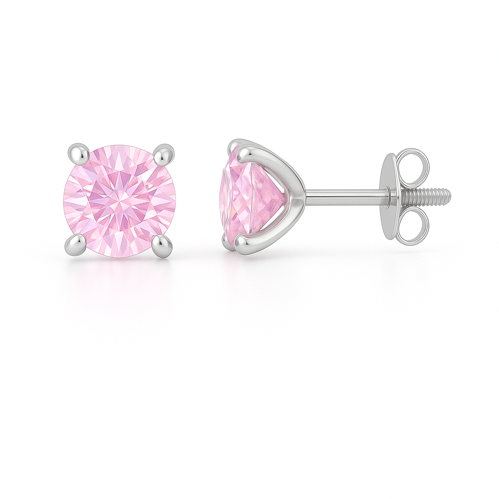 Pink Sapphire Stud Earrings – 925 Silver, 5mm Round Brilliant Cut