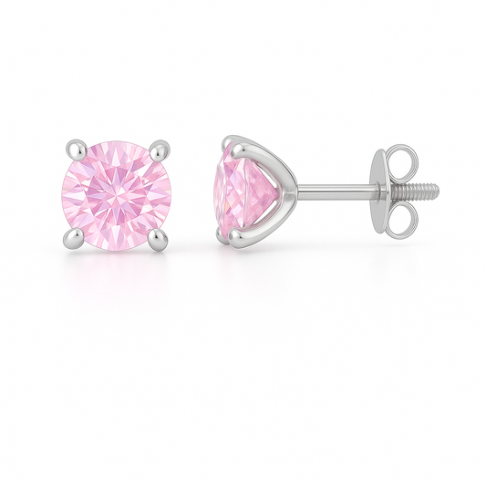 Pink Sapphire Stud Earrings – 925 Silver, 5mm Round Brilliant Cut