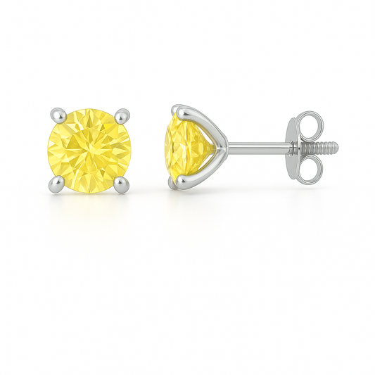 Yellow Sapphire Stud Earrings – 925 Silver, 5mm Round Brilliant Cut