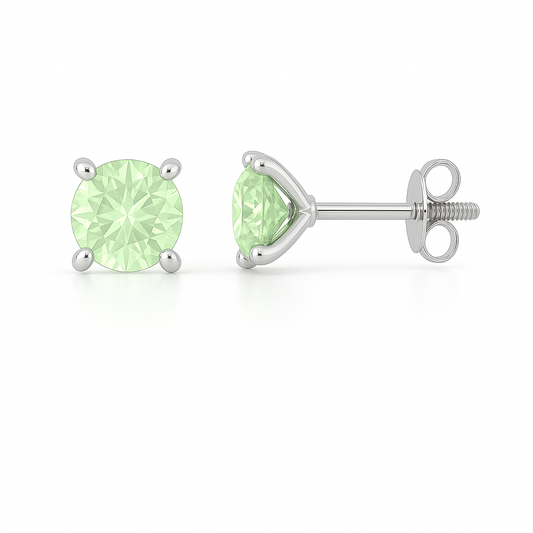 Green Sapphire Stud Earrings – 925 Silver, 5mm Round Brilliant Cut