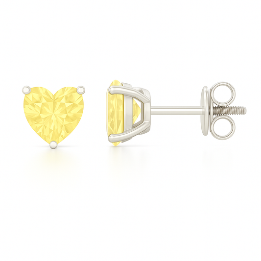 Yellow Sapphire Stud Earrings – 925 Silver, 6mm Heart-Cut