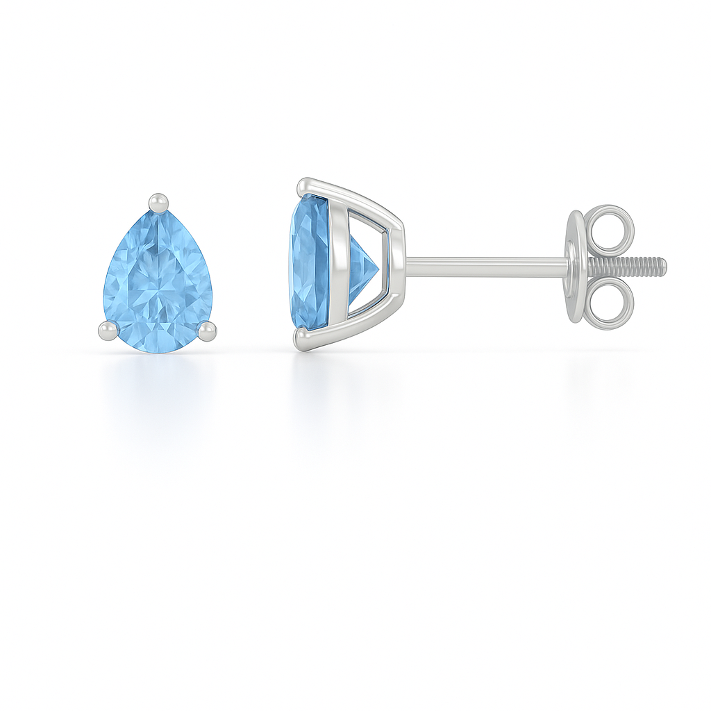 Blue Sapphire Stud Earrings – 925 Silver, 6x4mm Pear Cut