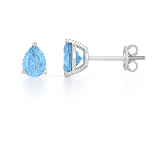 Blue Sapphire Stud Earrings – 925 Silver, 6x4mm Pear Cut