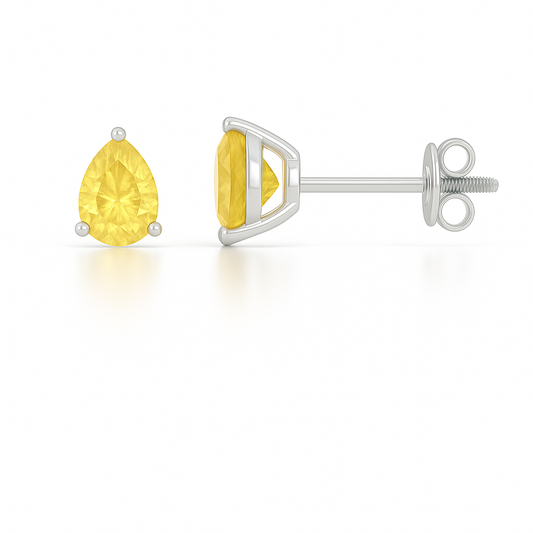 Yellow Sapphire Stud Earrings – 925 Silver, 6x4mm Pear-Cut