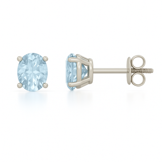 Blue Sapphire Stud Earrings – 925 Silver, 6x4mm Oval-Cut