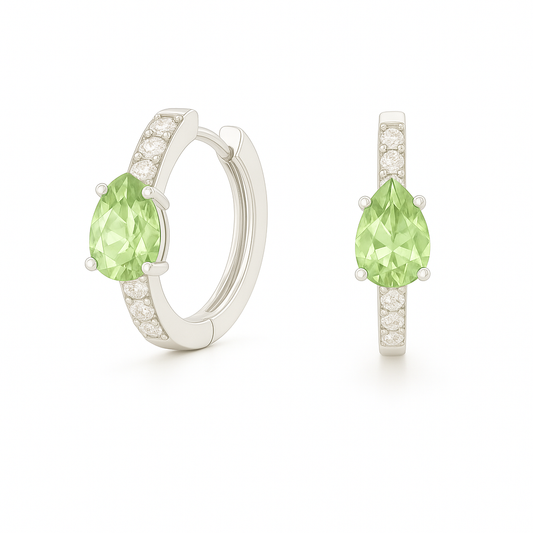 Moissanite & Green Amethyst Huggie Earrings – 925 Silver, 6×4 mm