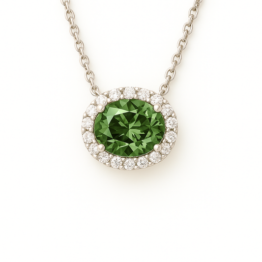 Moissanite & Green Amethyst Necklace – 925 Silver, 9x7mm Oval Cut