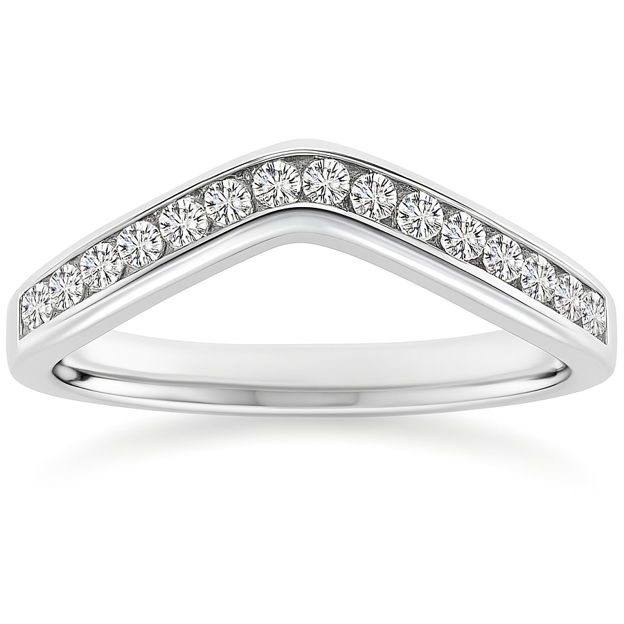 Moissanite Chevron Wedding Band – 925 Silver