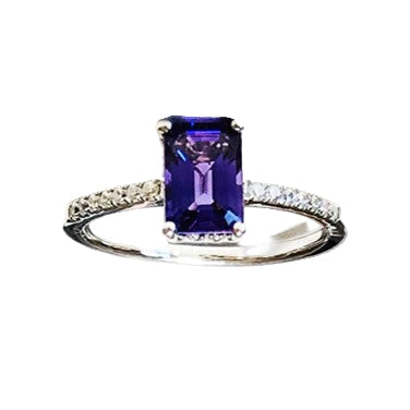 Moissanite & Sapphire Ring – 925 Silver, 7x5mm Emerald Cut