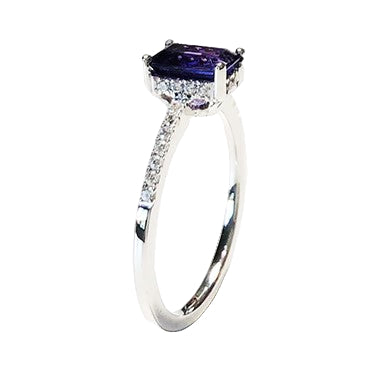 Moissanite & Sapphire Ring – 925 Silver, 7x5mm Emerald Cut