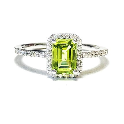 Moissanite & Peridot Ring – 925 Silver, 7x5mm Emerald Cut