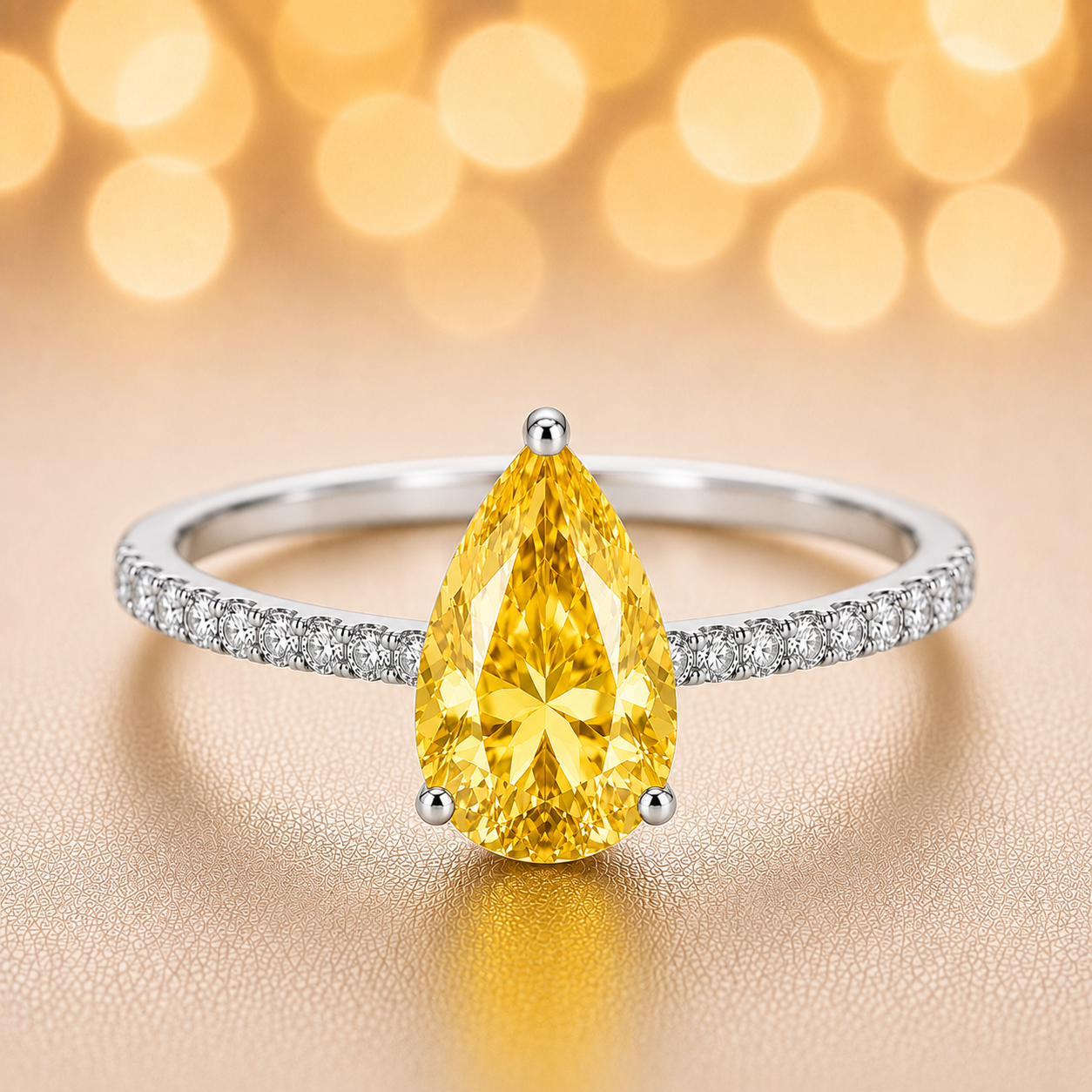 Yellow Sapphire Engagement Ring – 7×5 mm Pear – 925 Silver | BSI Jewelry