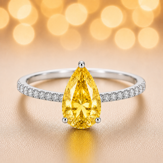 Yellow Sapphire Engagement Ring – 7×5 mm Pear – 925 Silver | BSI Jewelry