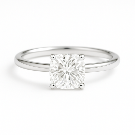 Moissanite Cushion Cut Solitaire Engagement Ring – 925 Silver, 3mm