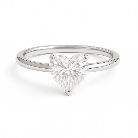 Moissanite Heart Solitaire Engagement Ring – 925 Silver, 6mm Heart Cut
