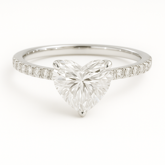 Moissanite Heart Solitaire Engagement Ring – 925 Silver, 6mm