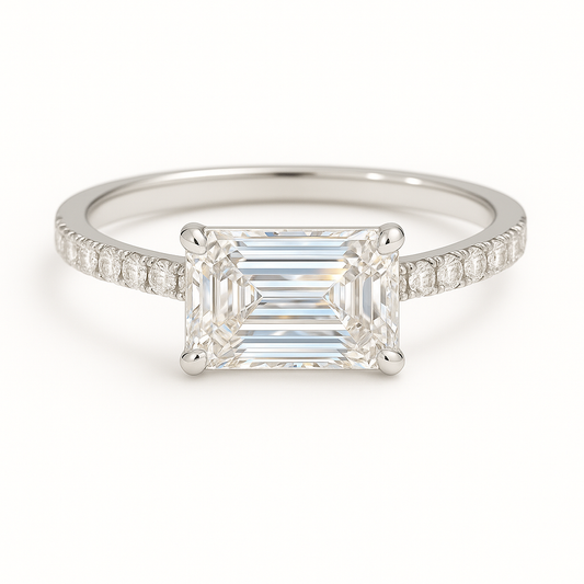 Moissanite Emerald Cut Solitaire Engagement Ring – 925 Silver, 7x5mm