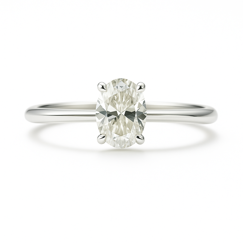 Moissanite Oval Solitaire Engagement Ring – 925 Silver, 6x4mm Oval Cut
