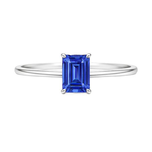Blue Sapphire Solitaire Ring – 6×4 mm Emerald - 925 Silver | BSI Jewelry