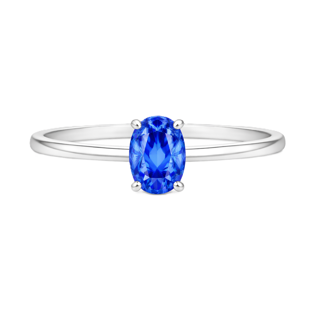 Blue Sapphire Solitaire Ring – 6×4 mm Oval – 925 Silver | BSI Jewelry