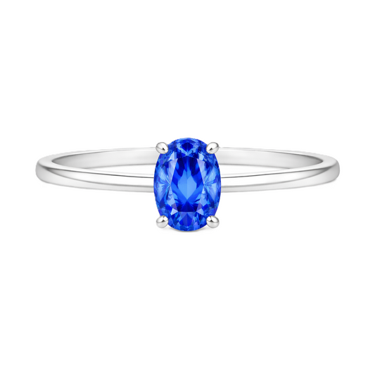 Blue Sapphire Solitaire Ring – 6×4 mm Oval – 925 Silver | BSI Jewelry