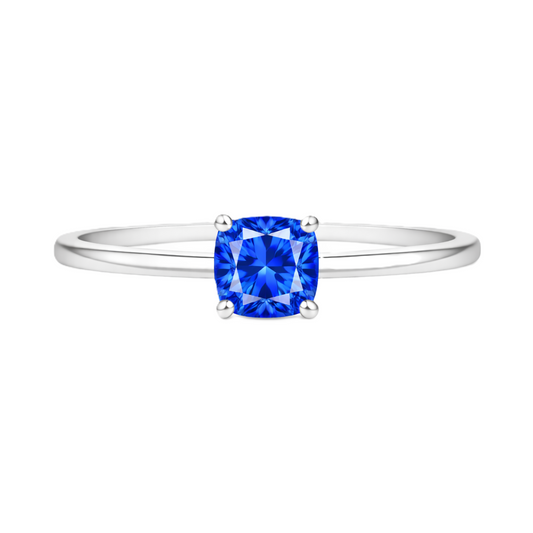 Blue Sapphire Solitaire Ring – 5 mm Cushion – 925 Silver | BSI Jewelry