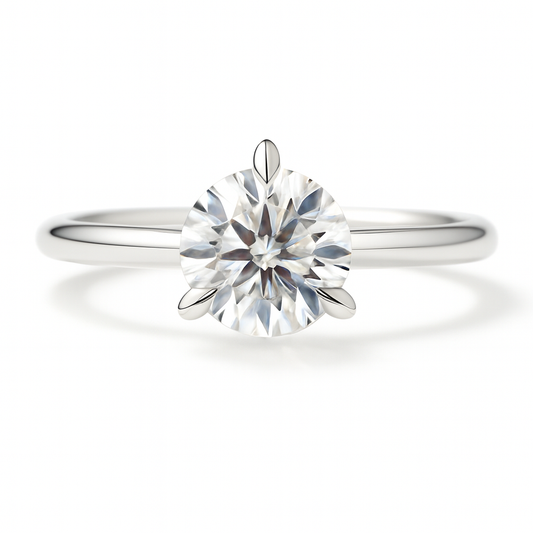 0.50 carat 3 prongs moissanite solitaire ring crafted in white gold-plated 925 silver. Timeless brilliance for daily elegance. Available now at BSI Jewelry.