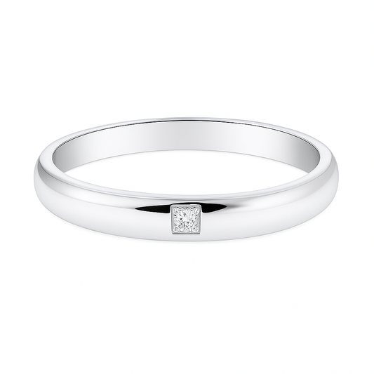 Moissanite Wedding Band – 925 Silver, 1 Round Brilliant, 2.50mm Width
