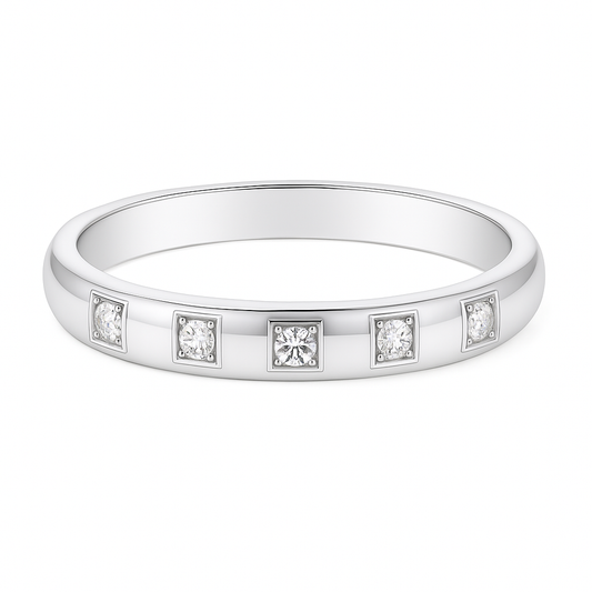 Moissanite Wedding Band – 925 Silver, 5 Round Brilliant, 2.50mm Width