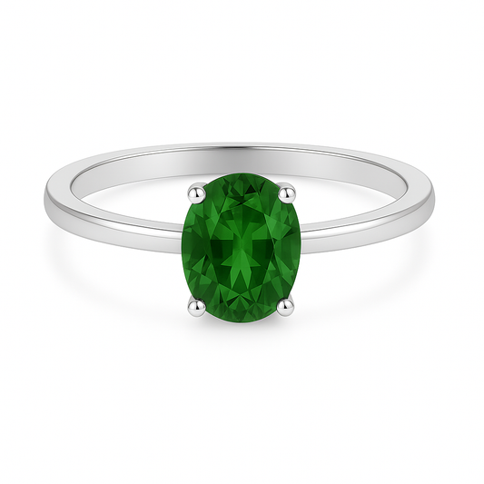 Green Sapphire Oval-Cut Solitaire Engagement Ring – 925 Silver