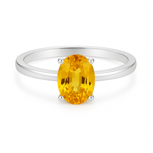 Yellow Sapphire Oval-Cut Solitaire Engagement Ring – 925 Silver