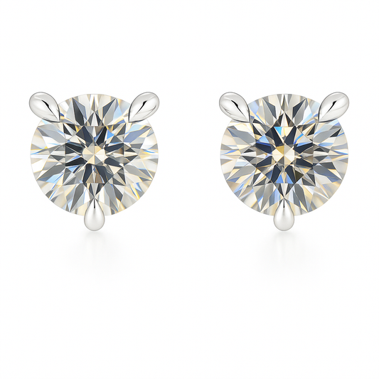Moissanite Stud Earrings – White Gold Plated 925 Silver, Palladium Alloy, Hypoallergenic Screw-Back