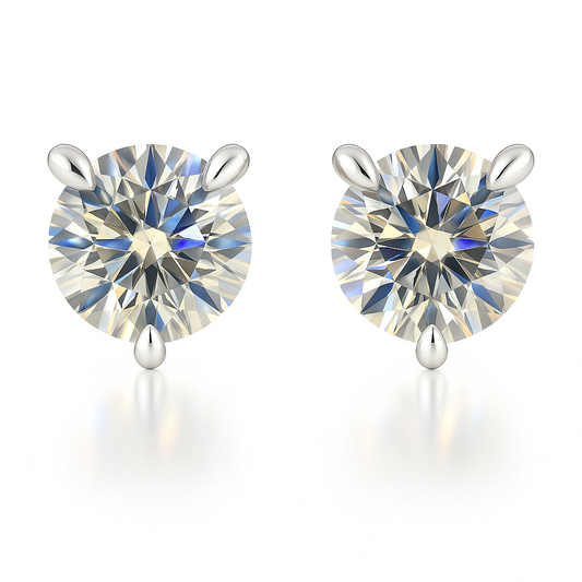Moissanite Stud Earrings – White Gold Plated 925 Silver, Palladium Alloy, Hypoallergenic Screw-Back