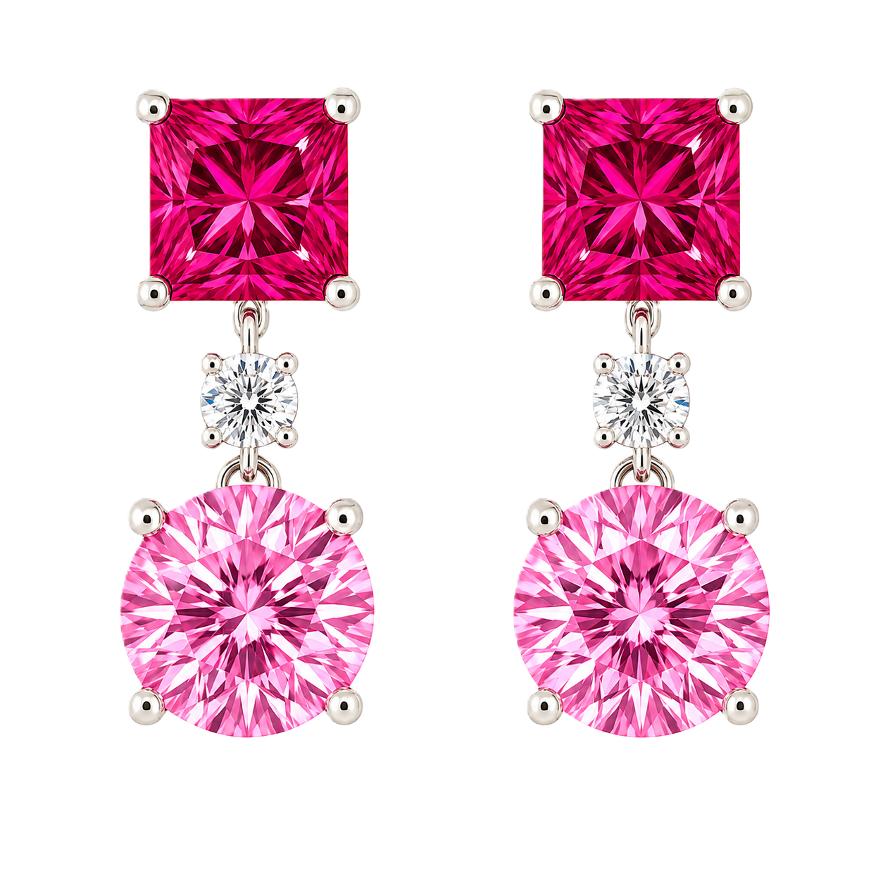 Pink Sapphire Drop Stud Earrings–Dual Cut Design-925 Silver | BSI Jewelry