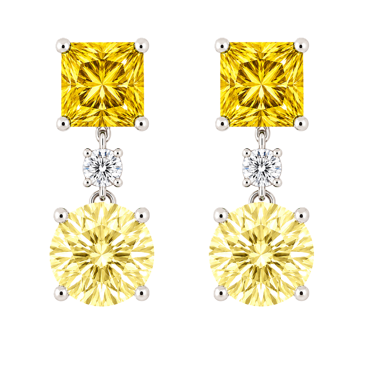 Yellow Sapphire Drop Stud Earrings–Dual Cut Design-925 Silver | BSI Jewelry
