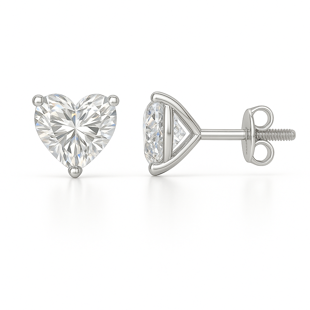 Moissanite Stud Earrings – 925 Silver, 6mm Heart Cut
