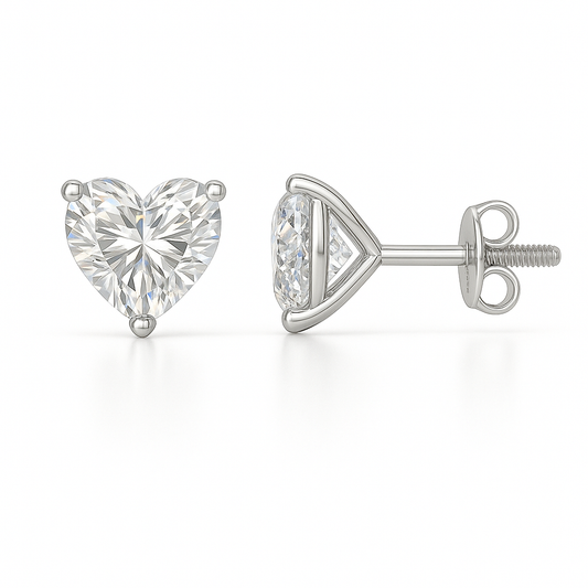 Moissanite Stud Earrings – 925 Silver, 6mm Heart Cut