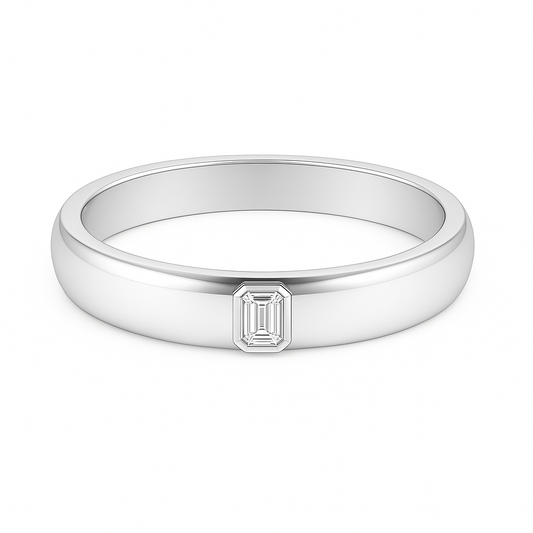 Moissanite Wedding Band – 925 Silver, 4x2mm Emerald-Cut
