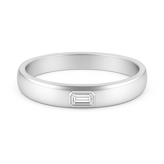 Moissanite Wedding Band – 925 Silver, 4x2mm Emerald-Cut
