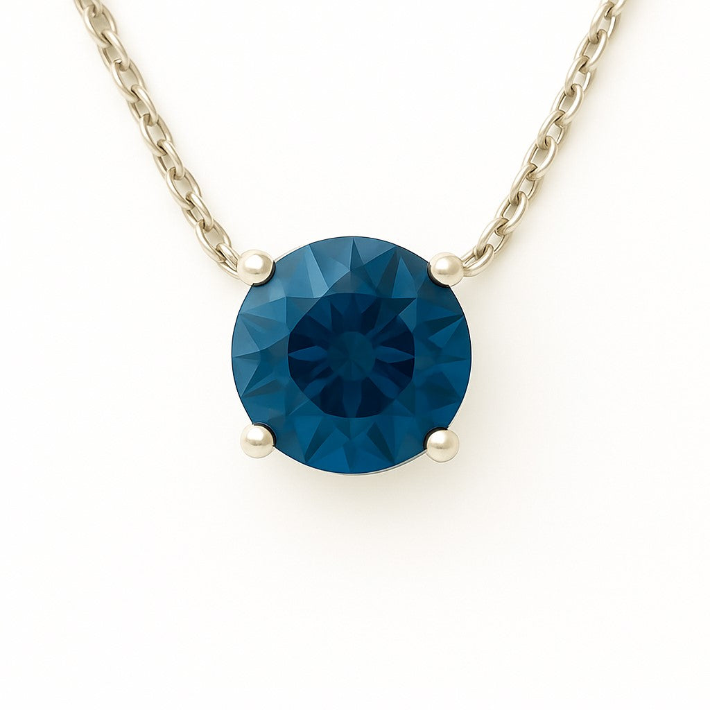 London Blue Topaz Necklace – 925 Silver, 6mm Round Cut