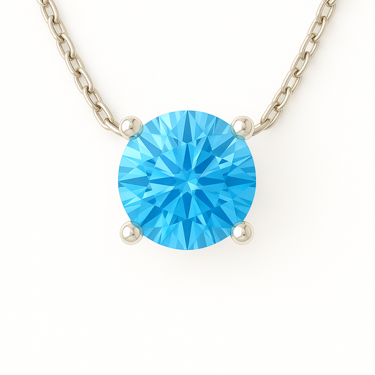 Sky Blue Topaz Solitaire Necklace– 925 Silver, 6mm Round Brilliant-Cut
